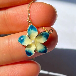 Blue&White Flower 14K Gold Made in Italy Necklace